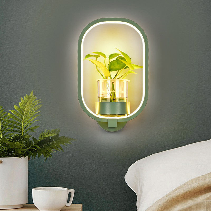 Skørter | Artistic Loop-shaped Wall Lamp Metal Nightstand Wall Light with Clear Glass Plant Pot