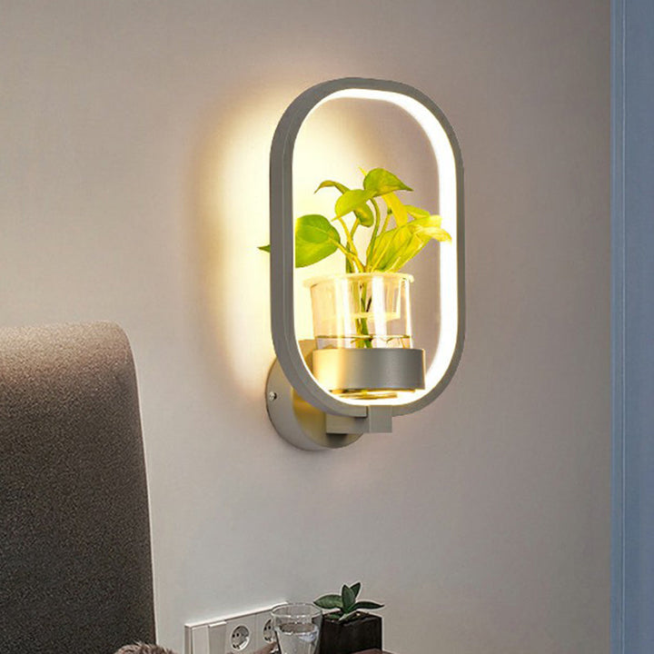 Skørter | Artistic Loop-shaped Wall Lamp Metal Nightstand Wall Light with Clear Glass Plant Pot