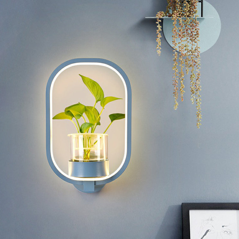 Skørter | Artistic Loop-shaped Wall Lamp Metal Nightstand Wall Light with Clear Glass Plant Pot