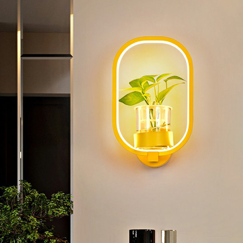 Skørter | Artistic Loop-shaped Wall Lamp Metal Nightstand Wall Light with Clear Glass Plant Pot