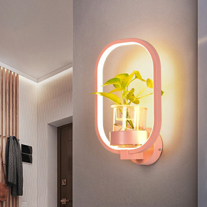 Skørter | Artistic Loop-shaped Wall Lamp Metal Nightstand Wall Light with Clear Glass Plant Pot