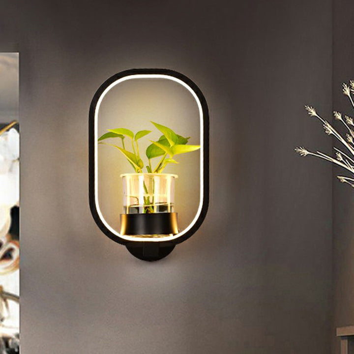 Skørter | Artistic Loop-shaped Wall Lamp Metal Nightstand Wall Light with Clear Glass Plant Pot