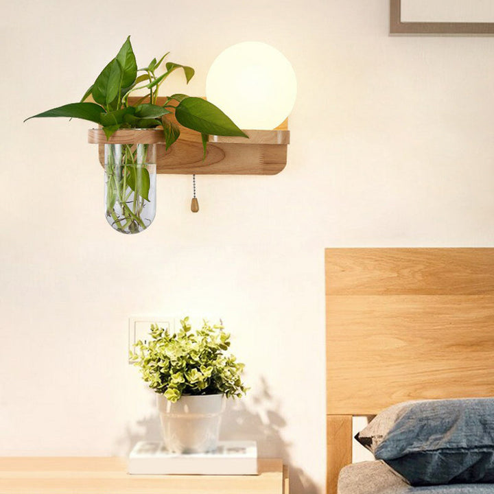 Skørter | Off-White Glass Geometric Wall Lamp Art Deco 1 Headboard Lamp Wall-Mounted Light with Plant Container and Wooden Shelf