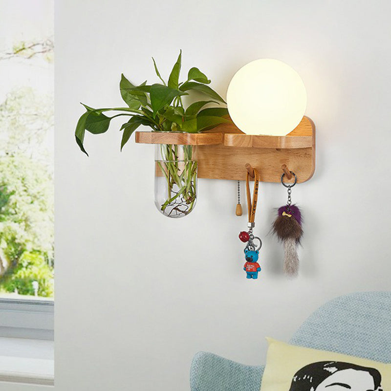 Skørter | Off-White Glass Geometric Wall Lamp Art Deco 1 Headboard Lamp Wall-Mounted Light with Plant Container and Wooden Shelf