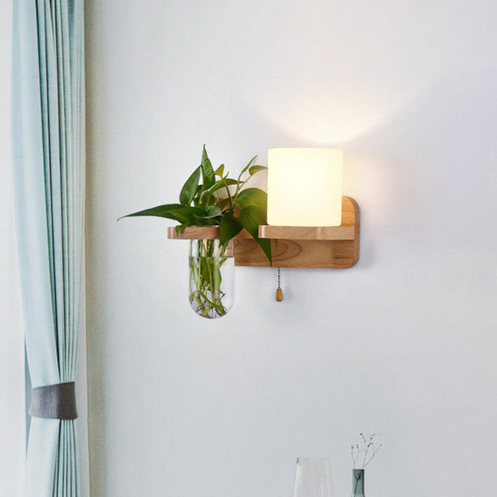 Skørter | Off-White Glass Geometric Wall Lamp Art Deco 1 Headboard Lamp Wall-Mounted Light with Plant Container and Wooden Shelf