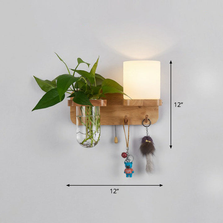 Skørter | Off-White Glass Geometric Wall Lamp Art Deco 1 Headboard Lamp Wall-Mounted Light with Plant Container and Wooden Shelf