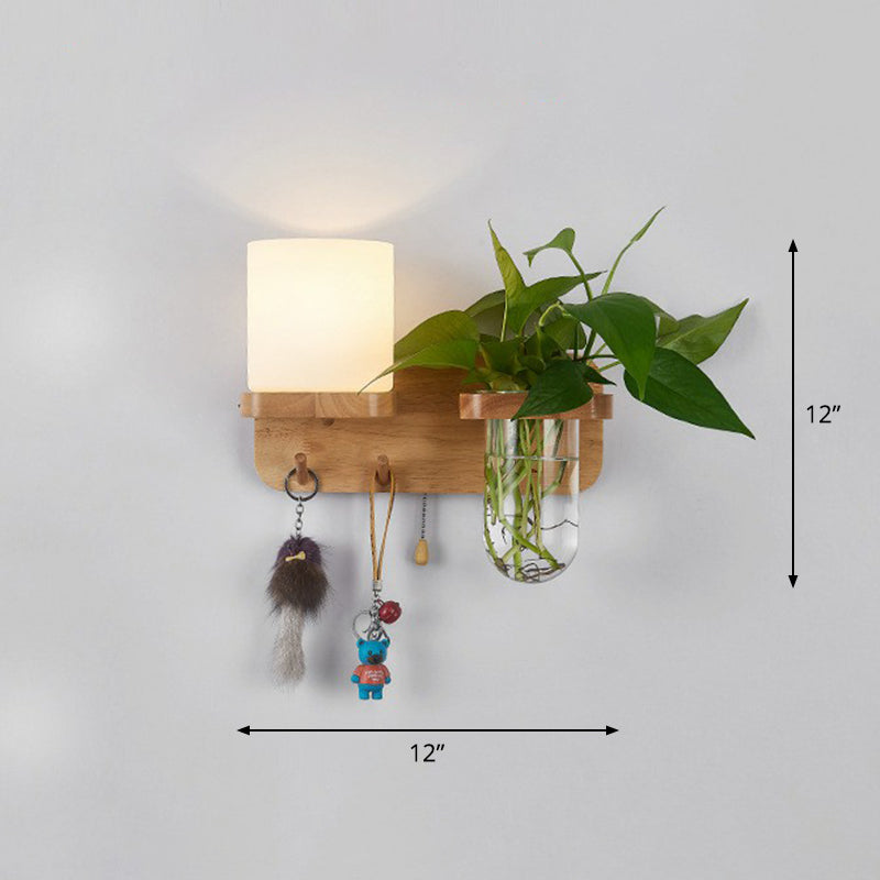 Skørter | Off-White Glass Geometric Wall Lamp Art Deco 1 Headboard Lamp Wall-Mounted Light with Plant Container and Wooden Shelf