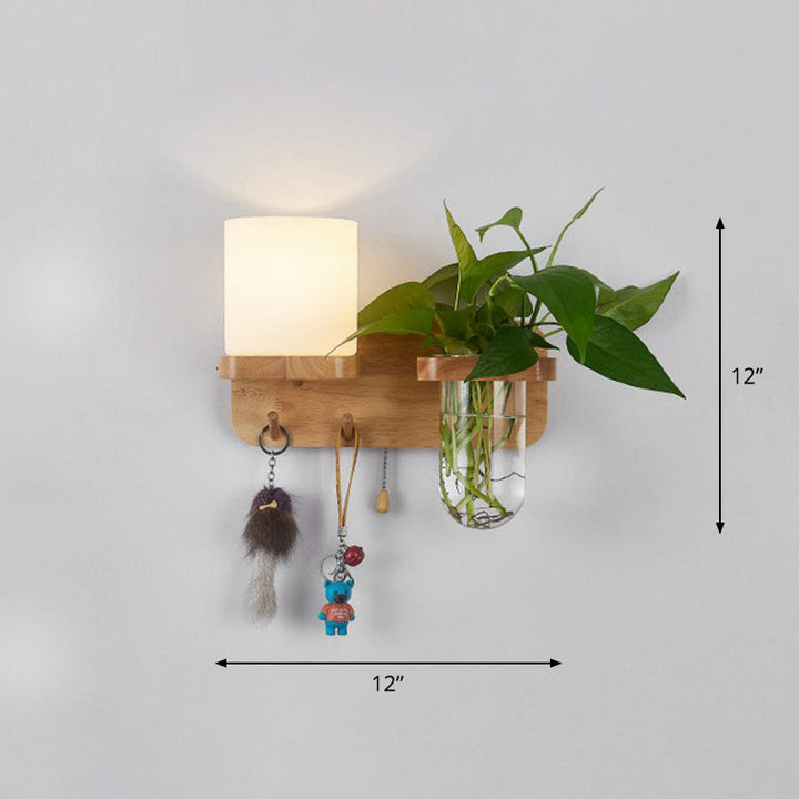 Skørter | Off-White Glass Geometric Wall Lamp Art Deco 1 Headboard Lamp Wall-Mounted Light with Plant Container and Wooden Shelf