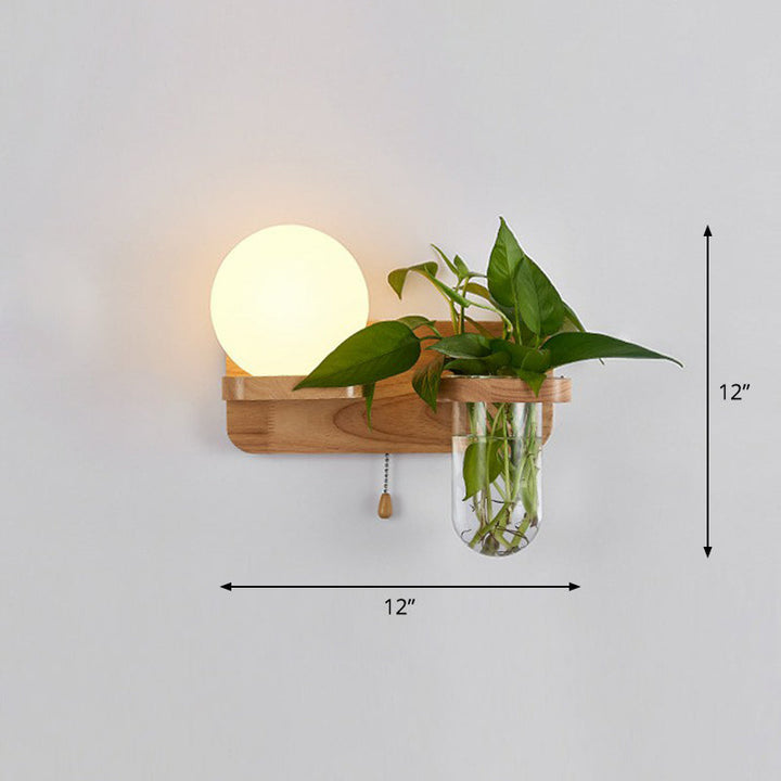 Skørter | Off-White Glass Geometric Wall Lamp Art Deco 1 Headboard Lamp Wall-Mounted Light with Plant Container and Wooden Shelf