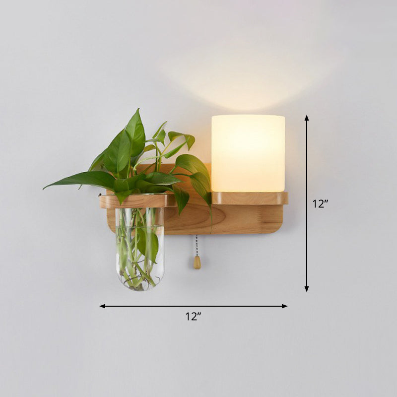 Skørter | Off-White Glass Geometric Wall Lamp Art Deco 1 Headboard Lamp Wall-Mounted Light with Plant Container and Wooden Shelf