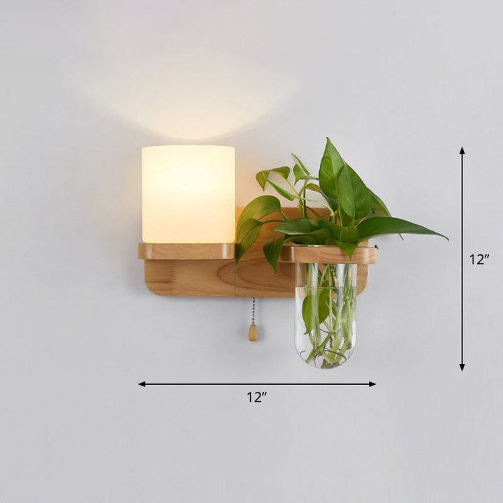 Skørter | Off-White Glass Geometric Wall Lamp Art Deco 1 Headboard Lamp Wall-Mounted Light with Plant Container and Wooden Shelf