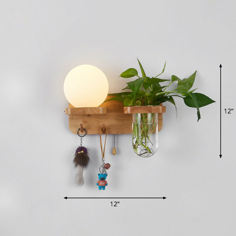 Skørter | Off-White Glass Geometric Wall Lamp Art Deco 1 Headboard Lamp Wall-Mounted Light with Plant Container and Wooden Shelf