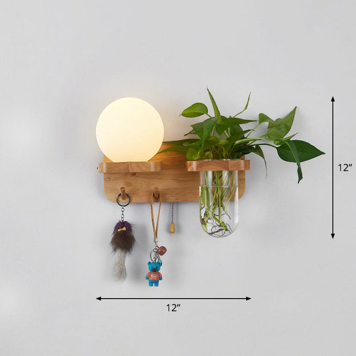 Skørter | Off-White Glass Geometric Wall Lamp Art Deco 1 Headboard Lamp Wall-Mounted Light with Plant Container and Wooden Shelf