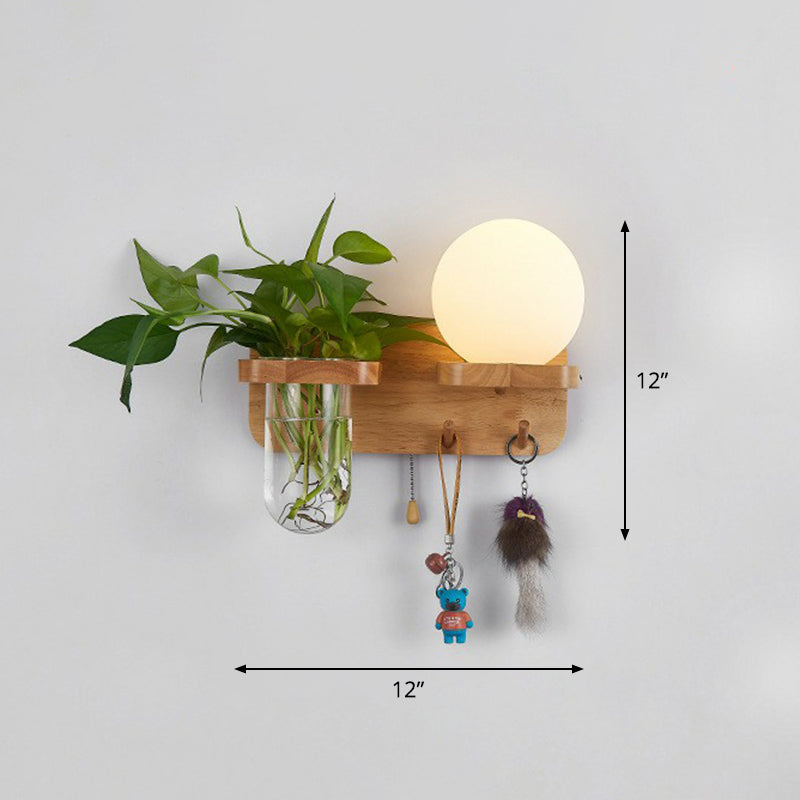 Skørter | Off-White Glass Geometric Wall Lamp Art Deco 1 Headboard Lamp Wall-Mounted Light with Plant Container and Wooden Shelf