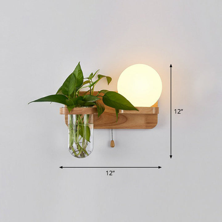 Skørter | Off-White Glass Geometric Wall Lamp Art Deco 1 Headboard Lamp Wall-Mounted Light with Plant Container and Wooden Shelf