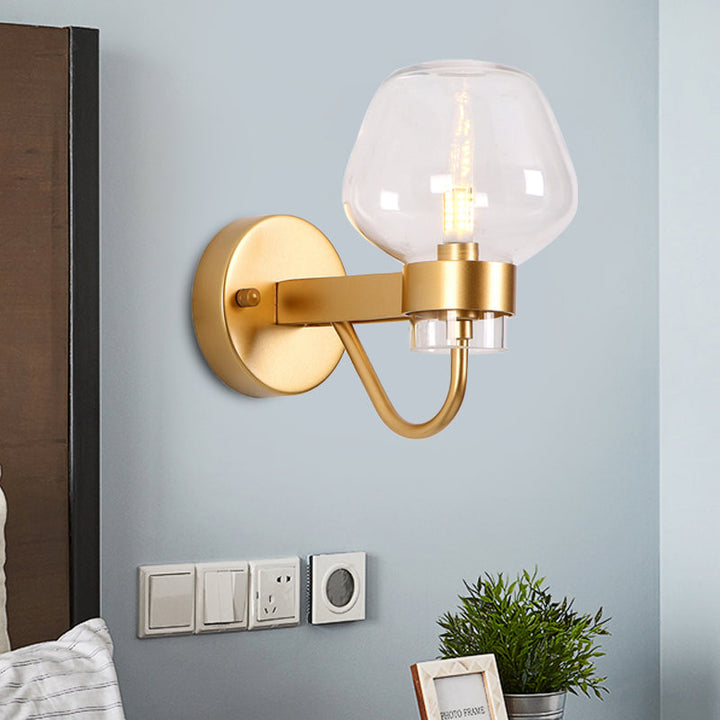 Skørter | 1 Bulb Glass Wall Lamp Traditional Clear/Amber/Smoke Gray Glass Wall Lighting Fixture for Nightstand