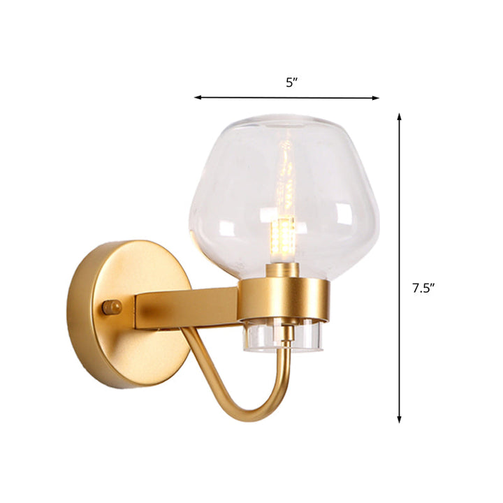 Skørter | 1 Bulb Glass Wall Lamp Traditional Clear/Amber/Smoke Gray Glass Wall Lighting Fixture for Nightstand
