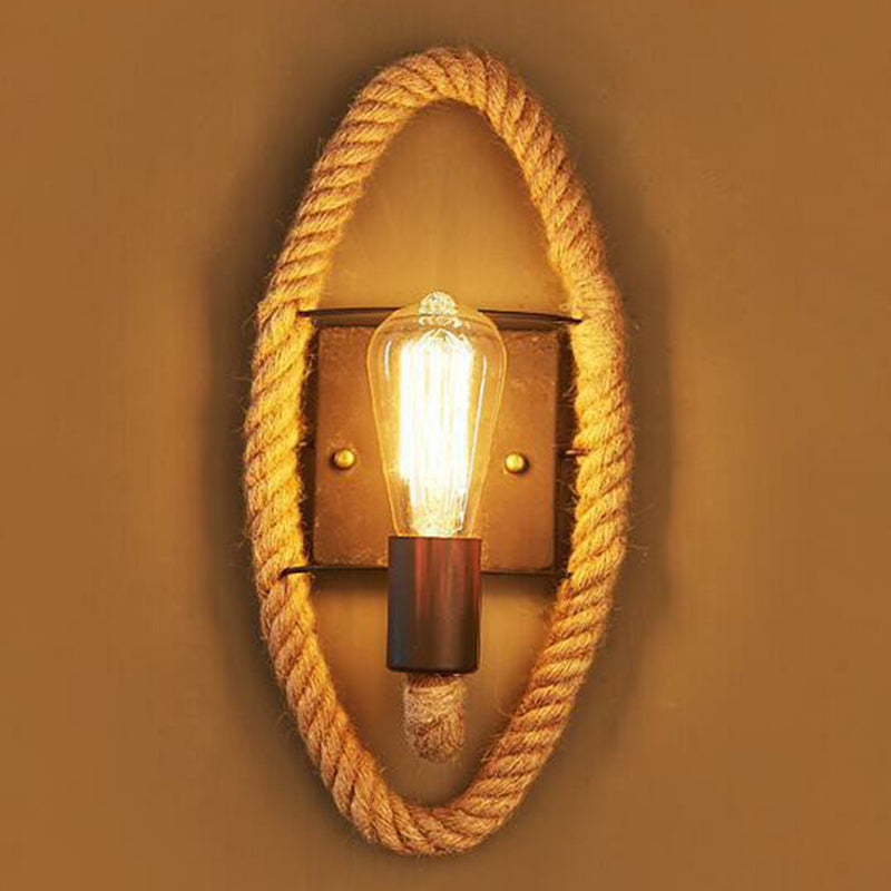 Lisslune | Metal Open Bulb Wall Lamp Country House 1 Main Corridor Wall Lamp with Rope Ring in Brown
