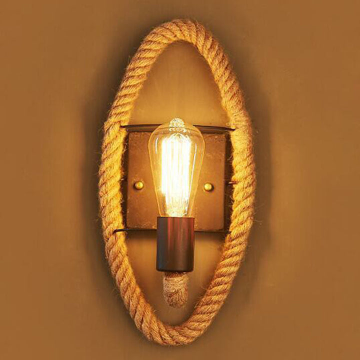 Lisslune | Metal Open Bulb Wall Lamp Country House 1 Main Corridor Wall Lamp with Rope Ring in Brown