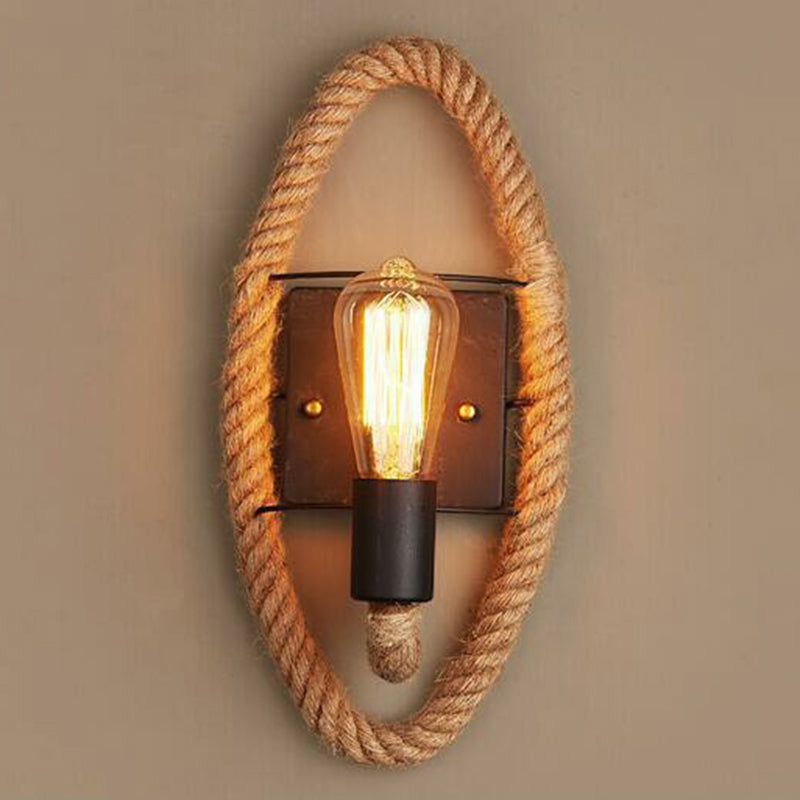 Lisslune | Metal Open Bulb Wall Lamp Country House 1 Main Corridor Wall Lamp with Rope Ring in Brown