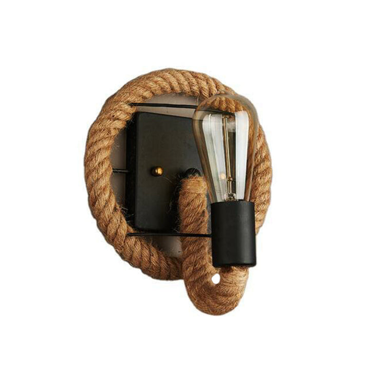 Lisslune | Metal Open Bulb Wall Lamp Country House 1 Main Corridor Wall Lamp with Rope Ring in Brown