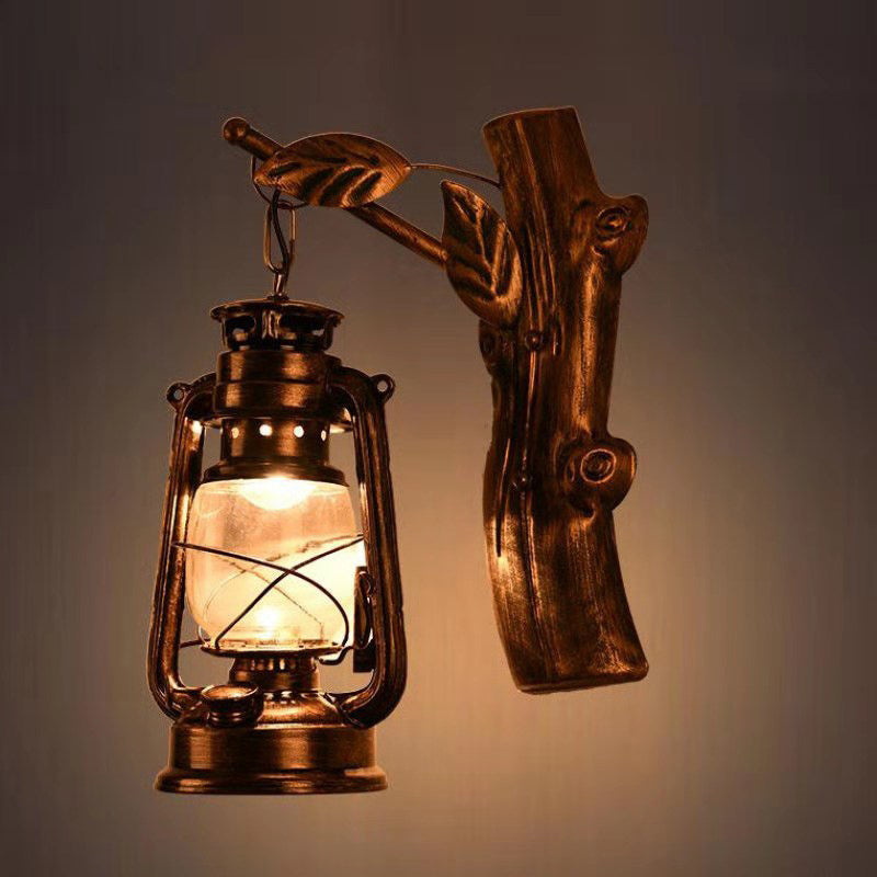 Lisslune | Rustic Oil Lantern Wall Lighting 1 Head Clear Glass Wall Lamp in Black for Corridor