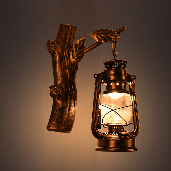 Lisslune | Rustic Oil Lantern Wall Lighting 1 Head Clear Glass Wall Lamp in Black for Corridor
