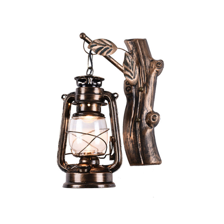 Lisslune | Rustic Oil Lantern Wall Lighting 1 Head Clear Glass Wall Lamp in Black for Corridor