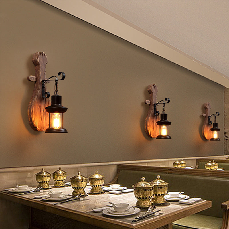 Lisslune | Wood Shiplap Wall Lamp Light Country 1-Light Restaurant Wall Light in Brown