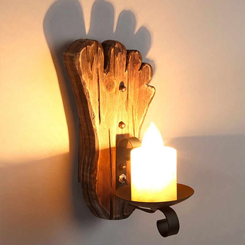 Lisslune | Wood Shiplap Wall Lamp Light Country 1-Light Restaurant Wall Light in Brown