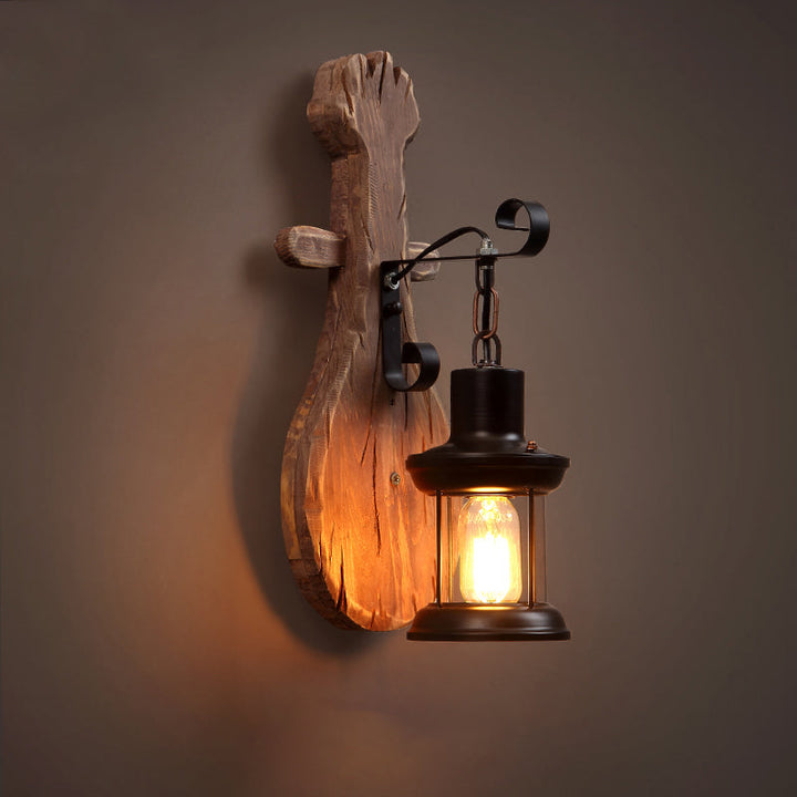 Lisslune | Wood Shiplap Wall Lamp Light Country 1-Light Restaurant Wall Light in Brown