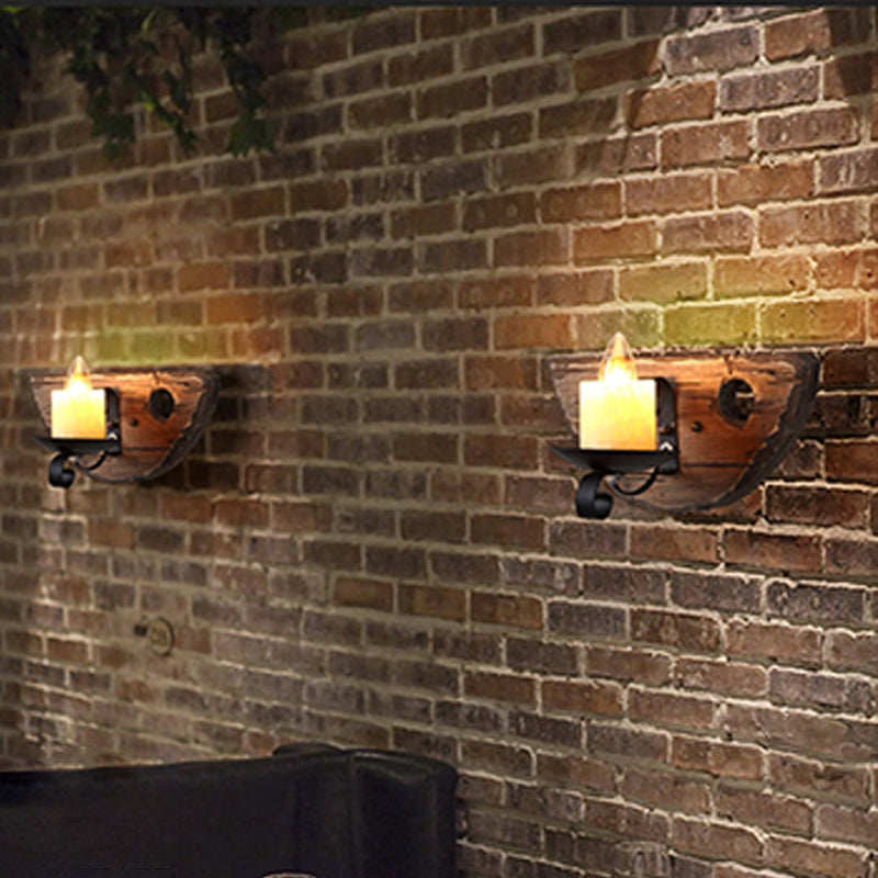 Lisslune | Wood Shiplap Wall Lamp Light Country 1-Light Restaurant Wall Light in Brown