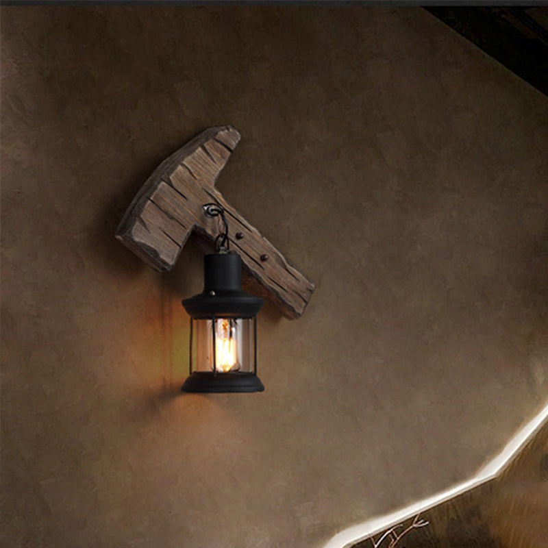 Lisslune | Wood Shiplap Wall Lamp Light Country 1-Light Restaurant Wall Light in Brown