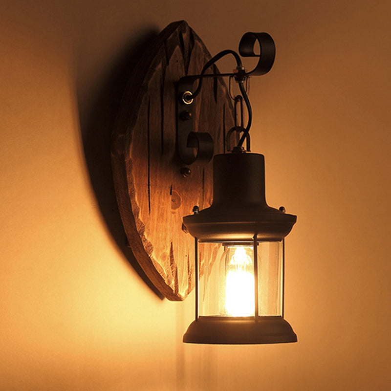 Lisslune | Wood Shiplap Wall Lamp Light Country 1-Light Restaurant Wall Light in Brown