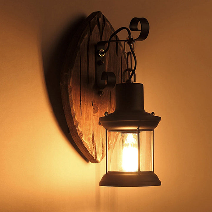 Lisslune | Wood Shiplap Wall Lamp Light Country 1-Light Restaurant Wall Light in Brown