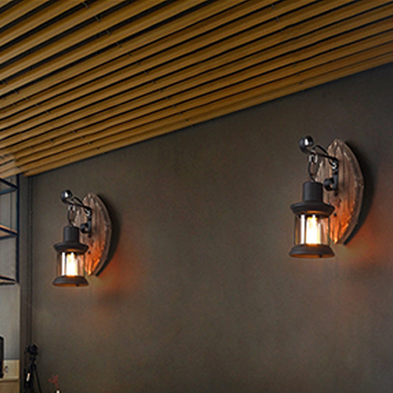 Lisslune | Wood Shiplap Wall Lamp Light Country 1-Light Restaurant Wall Light in Brown