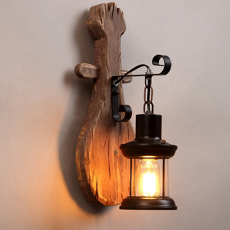 Lisslune | Wood Shiplap Wall Lamp Light Country 1-Light Restaurant Wall Light in Brown