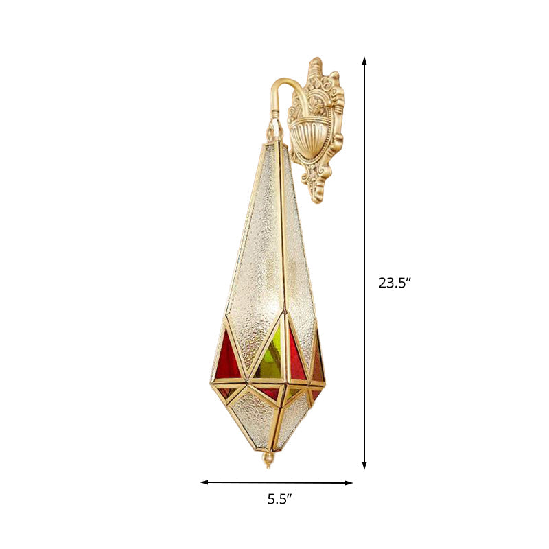 Skørter | Traditional conical wall lamp with textured glass 1-bulb wall light in brass with curved arm