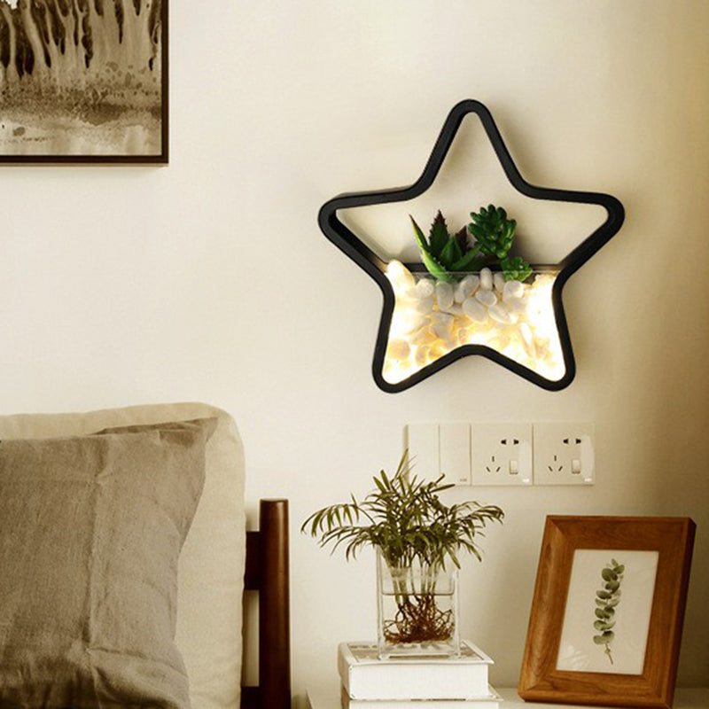 Skørter | Metal Halo LED Wall Lamp Art Deco Wall Mounted Light with Pebbles and Artificial Plant