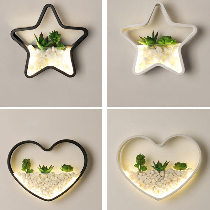 Skørter | Metal Halo LED Wall Lamp Art Deco Wall Mounted Light with Pebbles and Artificial Plant