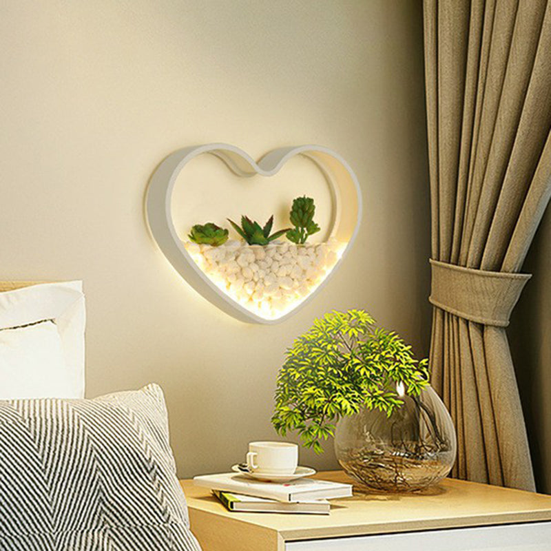Skørter | Metal Halo LED Wall Lamp Art Deco Wall Mounted Light with Pebbles and Artificial Plant