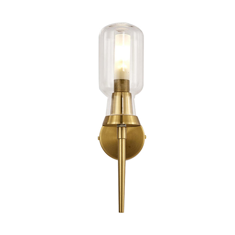 Skørter | Cylinder Frosted Glass Wall Light Tradition 1/2 Heads Gold Flush Mount Wall Lamp for Staircase