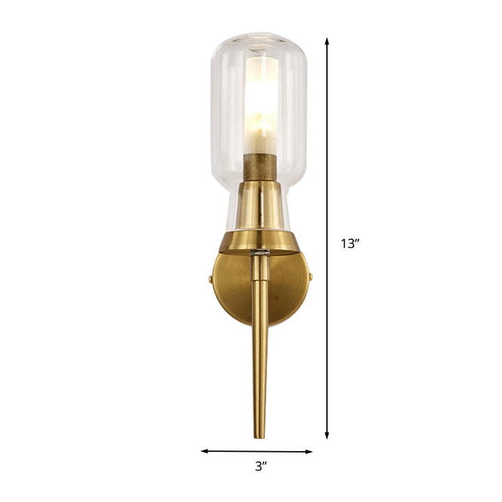 Skørter | Cylinder Frosted Glass Wall Light Tradition 1/2 Heads Gold Flush Mount Wall Lamp for Staircase