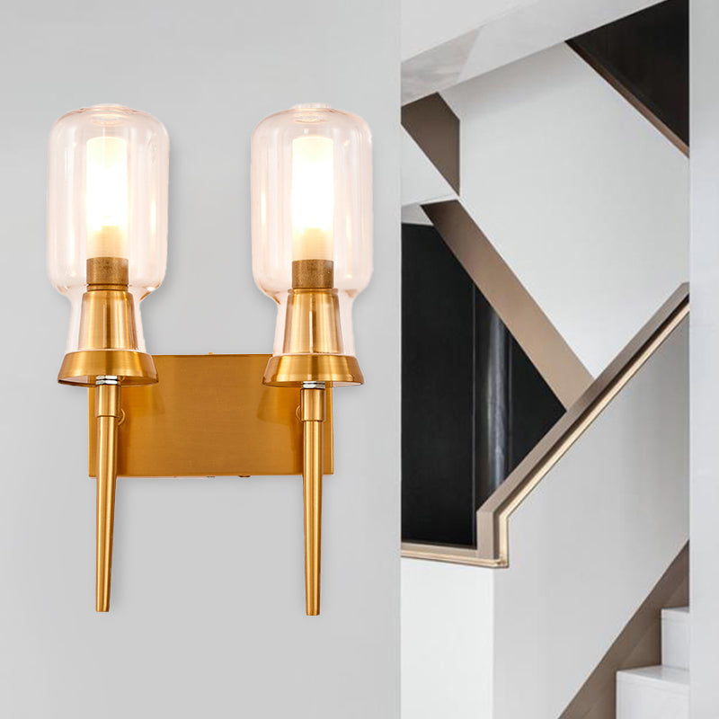 Skørter | Cylinder Frosted Glass Wall Light Tradition 1/2 Heads Gold Flush Mount Wall Lamp for Staircase