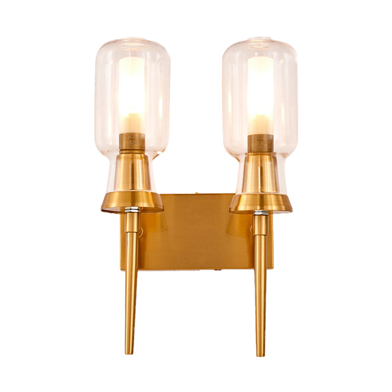 Skørter | Cylinder Frosted Glass Wall Light Tradition 1/2 Heads Gold Flush Mount Wall Lamp for Staircase