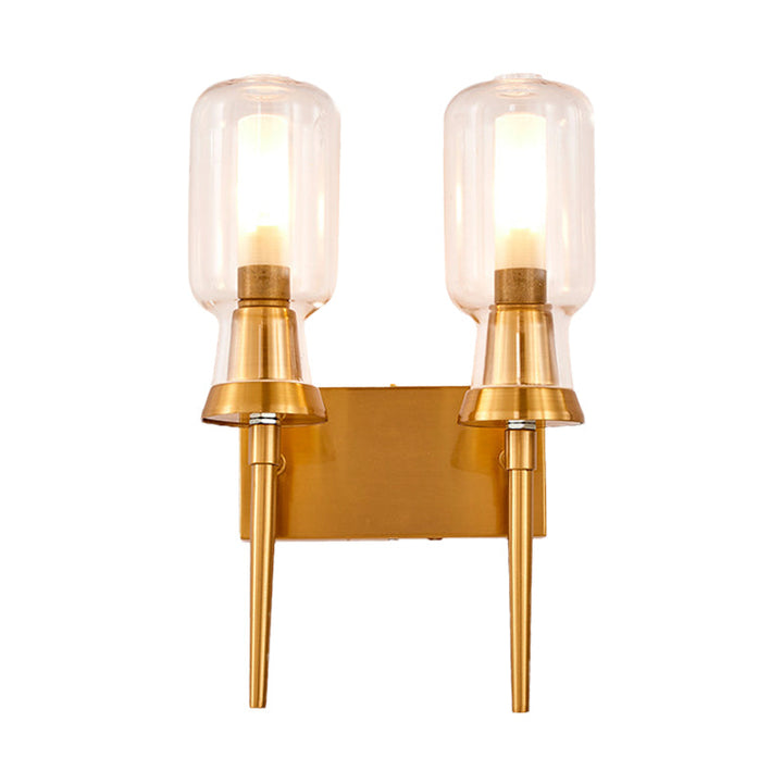 Skørter | Cylinder Frosted Glass Wall Light Tradition 1/2 Heads Gold Flush Mount Wall Lamp for Staircase