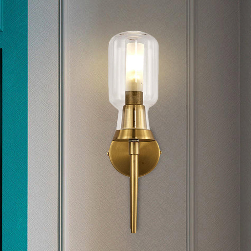 Skørter | Cylinder Frosted Glass Wall Light Tradition 1/2 Heads Gold Flush Mount Wall Lamp for Staircase