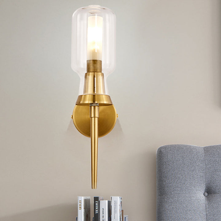 Skørter | Cylinder Frosted Glass Wall Light Tradition 1/2 Heads Gold Flush Mount Wall Lamp for Staircase