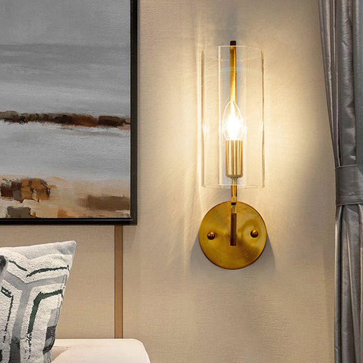 Skørter | 1/2 Light Bulbs Tube Wall Lamp Traditional Clear Glass Wall Lighting Fixture in Gold for Bedside