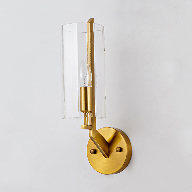 Skørter | 1/2 Light Bulbs Tube Wall Lamp Traditional Clear Glass Wall Lighting Fixture in Gold for Bedside